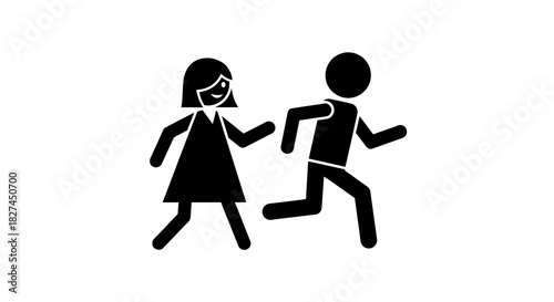 Stick Figure Couple Running Man and Woman Together Vector Pictogram