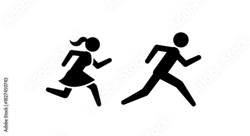Running figures male and female silhouette for race competition sports