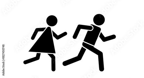 Running Stick Figures Race Hurry Emergency Escape Couple Together Icon Pictogram