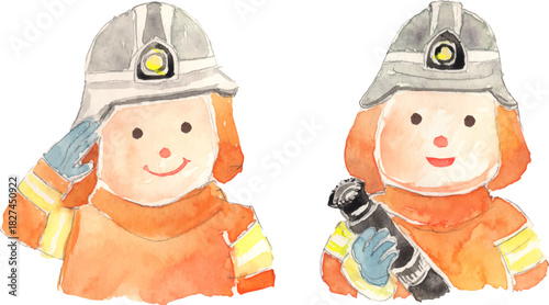消防士の水彩イラスト　ベクター