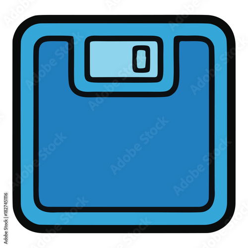 Retro blue floppy disk data storage icon illustration.
