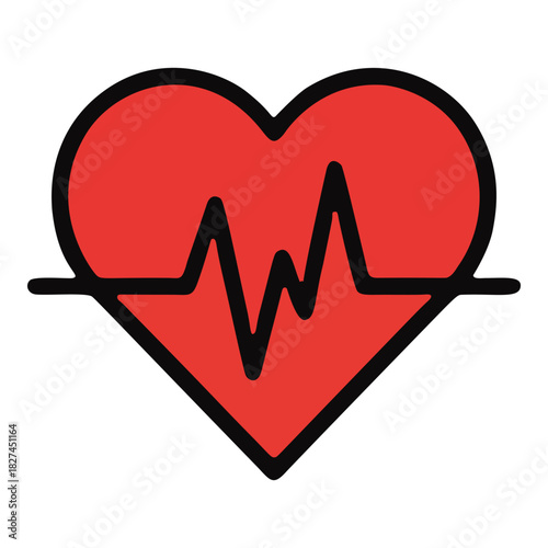 A bold red heart icon with a black electrocardiogram pulse line symbolizing life and health.