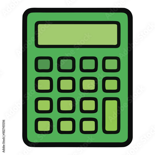 Green Calculator with Display and Number Buttons.