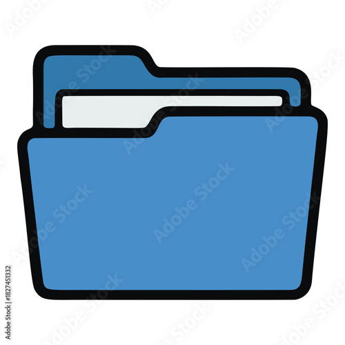 Blue file folder icon with a white document and thick black outline.
