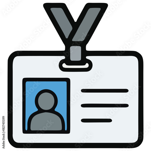 Employee identification badge icon with photo and gray lanyard.
