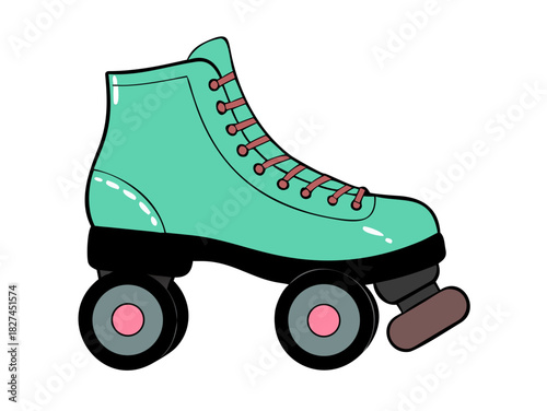 Red and blue plastic toy roller skates with wheels, isolated on a white background for fun child transport