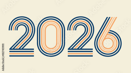 Dynamic 2026 Number Design with Colorful Parallel Stripes Retro Style