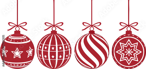 Vector set of Christmas balls in various colors, intricate patterns, perfect for creating holiday ambiance in decorations and projects.