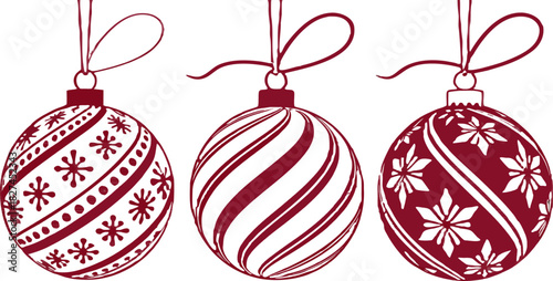 Vector set of Christmas balls, vibrant and elegant designs, perfect for festive holiday decorations, cards, and marketing materials.