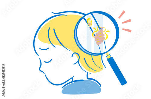 頭髪にアタマジラミを発見して落ち込む子供のイラスト