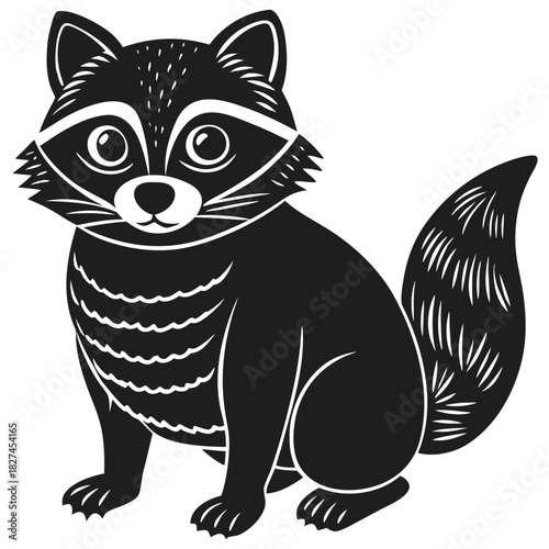 Black and white raccoon illustration, woodland animal graphic