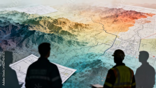 Generative AI planning with topographic maps and team.