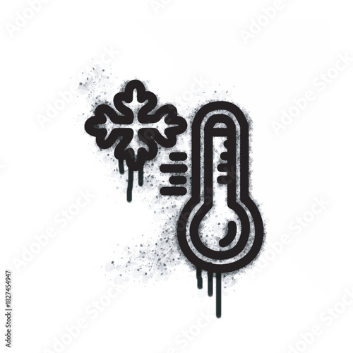 Graffiti cold temperature icon with spray can isolated on white background. Graffiti cold temperature icon with spray can black on white.
