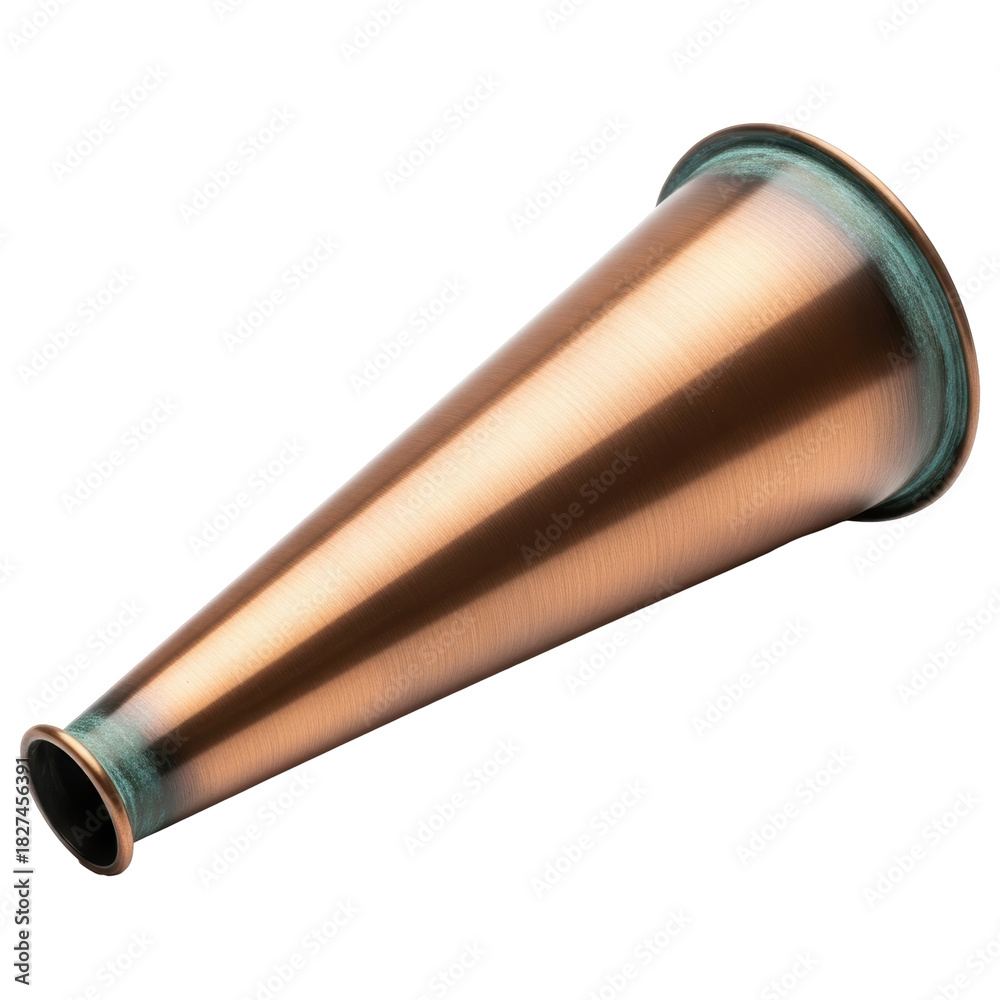 Fototapeta premium Vintage copper speaking trumpet or megaphone with verdigris texture on transparent background