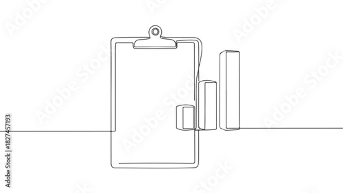 Data Analytics Line Art Continuous One Line Drawing of Clipboard and Bar Graph