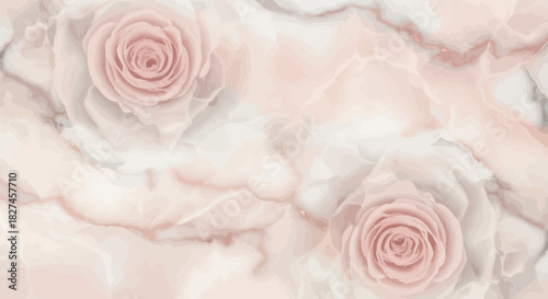 Elegant vector background featuring delicate pink roses blended with marble textures