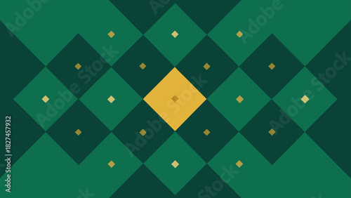 Geometric pattern with green shades and gold accents forming a diamond arrangement design look 100