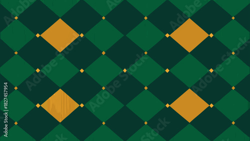 Diamond pattern with alternating green shades and gold accents creating a geometric design effect