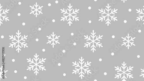 Seamless repeating pattern of white snowflakes and small white circles on a gray background design artful