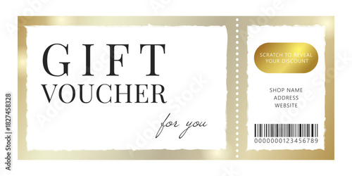 Gift voucher for you. Scratch to reveal your discount.  Vector template of lucky ticket for beauty salons, spas and stores. Luxury minimalist design.