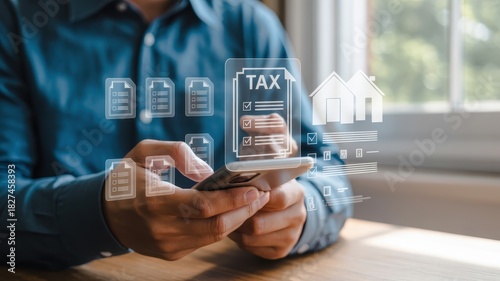 Wallpaper Mural Individual utilizes a handheld electronic device to manage digital documentation related to fiscal obligations and property concerns. Torontodigital.ca