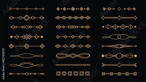 Golden art deco divider header set, 1920s retro gold borders, decorative art deco elements, minimal elegant frames, creative template design, perfect for premium and vintage-inspired layouts.