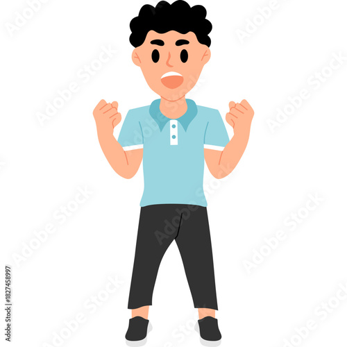 Excited Man Clenching Fists