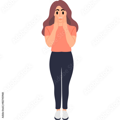 Surprised Woman with Hands on Face