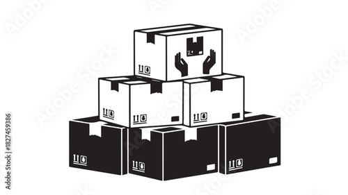 Stack of cardboard boxes vector illustration in black and white ideal for shipping and delivery services isolated on white background