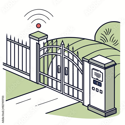 Modern smart home entrance gate with wireless access control system and security camera