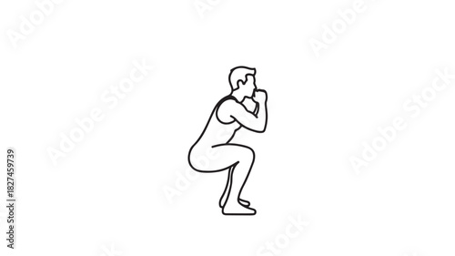 Man doing a squat exercise simple line art illustration for fitness and workout concepts isolated on white background