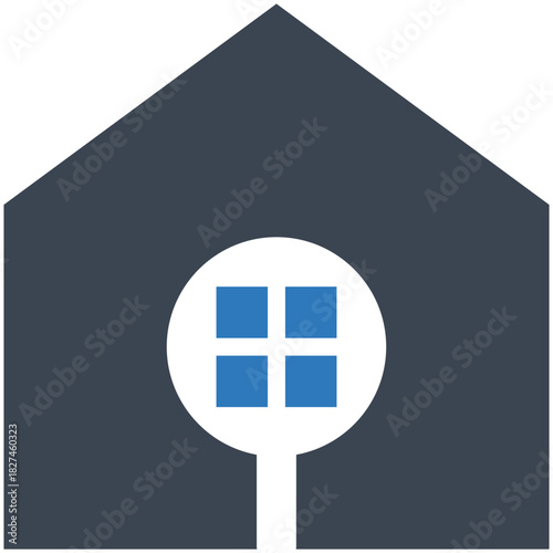 Home Inspection: A simplified illustration of a house with a magnifying glass, symbolizing the careful examination and assessment of a home's features and condition.