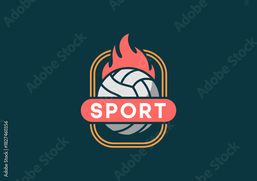 An energetic sport logo design featuring a volleyball surrounded by flames, conveying passion and intensity in team sports and competitive environments.