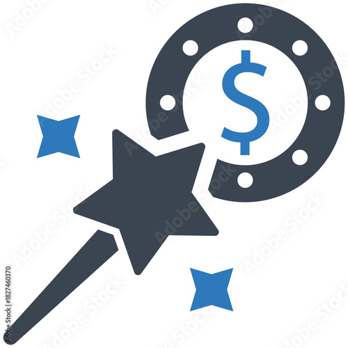 Financial Spell: A magical wand casts a spell of wealth, conjuring a symbol of prosperity.