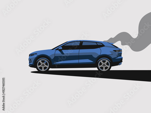 This sleek illustration of a blue SUV depicts an urban driving scene, complete with smoke emanating from the exhaust, capturing a sense of movement and energy.