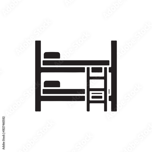Accommodation bunk bed icon in black flat glyph, filled style isolated on white background
