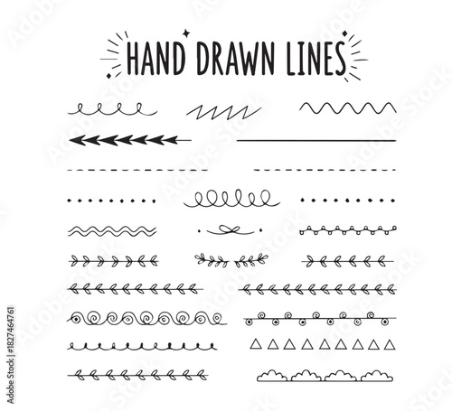 Hand Drawn Lines Decorative Borders and Dividers for Creative Designs and Artistic Projects with Doodle Style