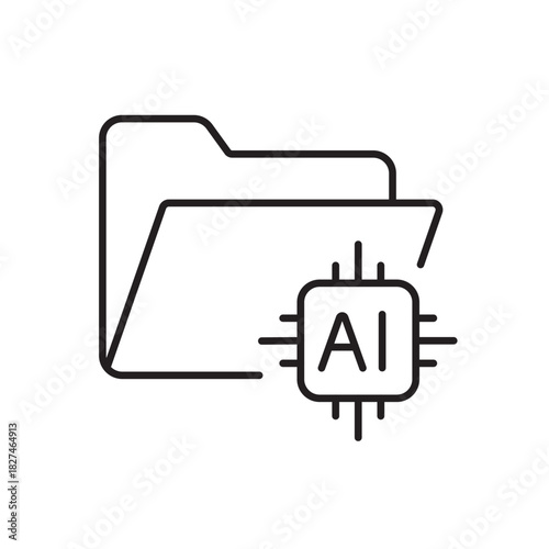 A vector icon representing data governance with an AI chip and file folder, created in line style with editable stroke