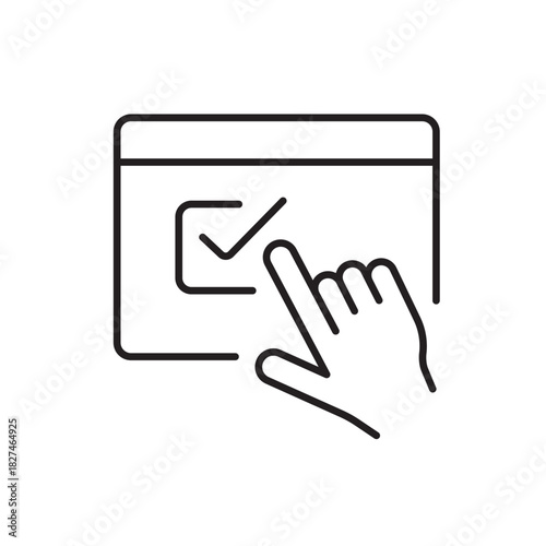 A vector icon representing user consent with a click on a checkbox interface, created in line style with editable stroke