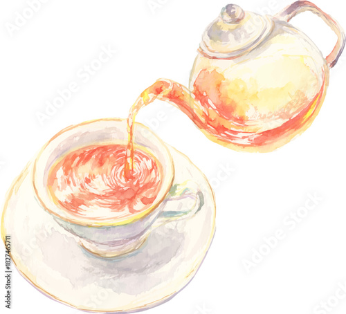 カップに注がれる紅茶のイラスト　ベクター