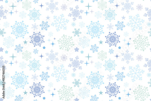 Blue Snowflakes Seamless Pattern. Abstract winter holidays background with various snowflakes.