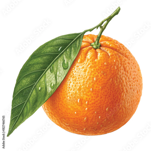 Whole orange falling with leaf attached, realistic textures, premium stock PNG vibe, transparent background, high detail
