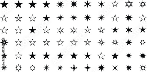 Collection of Black and White Star Shapes and Starburst Icons stars symbol