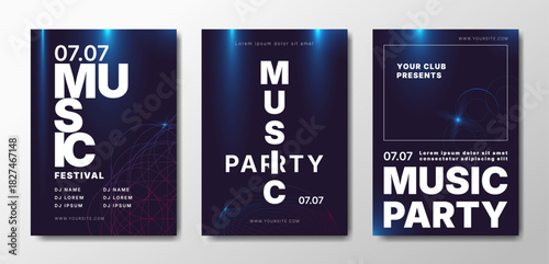 Musical party posters set. Colorful templates for your event.