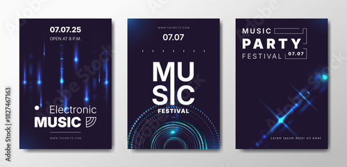 Musical party posters set. Colorful templates for your event.