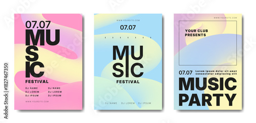Musical party posters set. Colorful templates for your event.