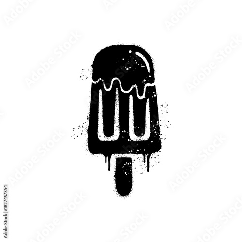 Sprayed Graffiti Melting Popsicle Icon Vector Black White Street Art Style Tag Doodle