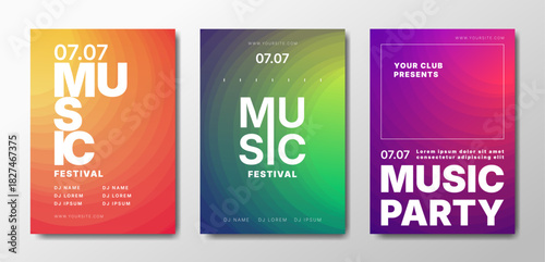Musical party posters set. Colorful templates for your event.