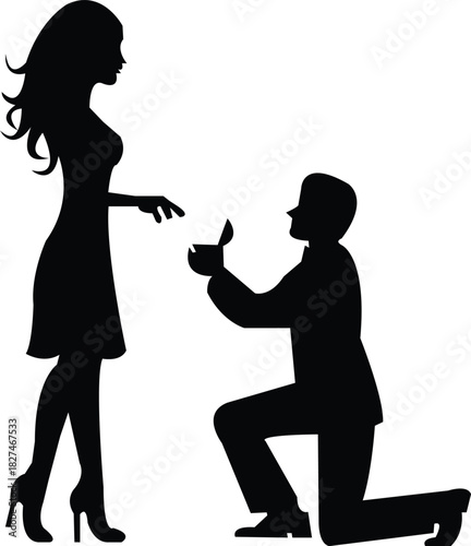 Romantic Proposal Silhouette Vector | Engagement Couple Illustration