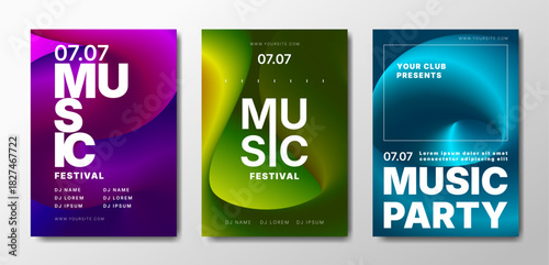 Musical party posters set. Colorful templates for your event.